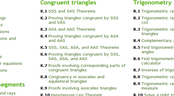 IXL - SSS, SAS, ASA, and AAS Theorems (Geometry practice)
